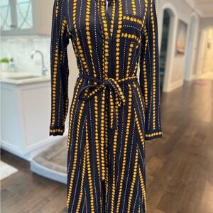 Boden Blue and Yellow Button-Up Tie Front Dress